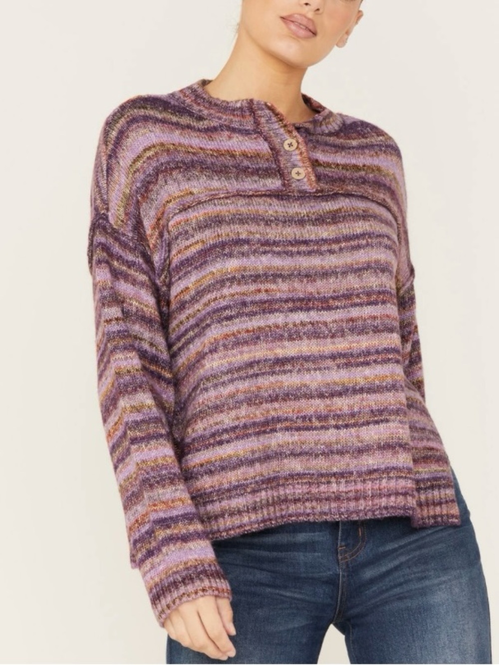 Cleo + Wolf Women’s Space Dye Henley Sweater Violet Size Medium NWT